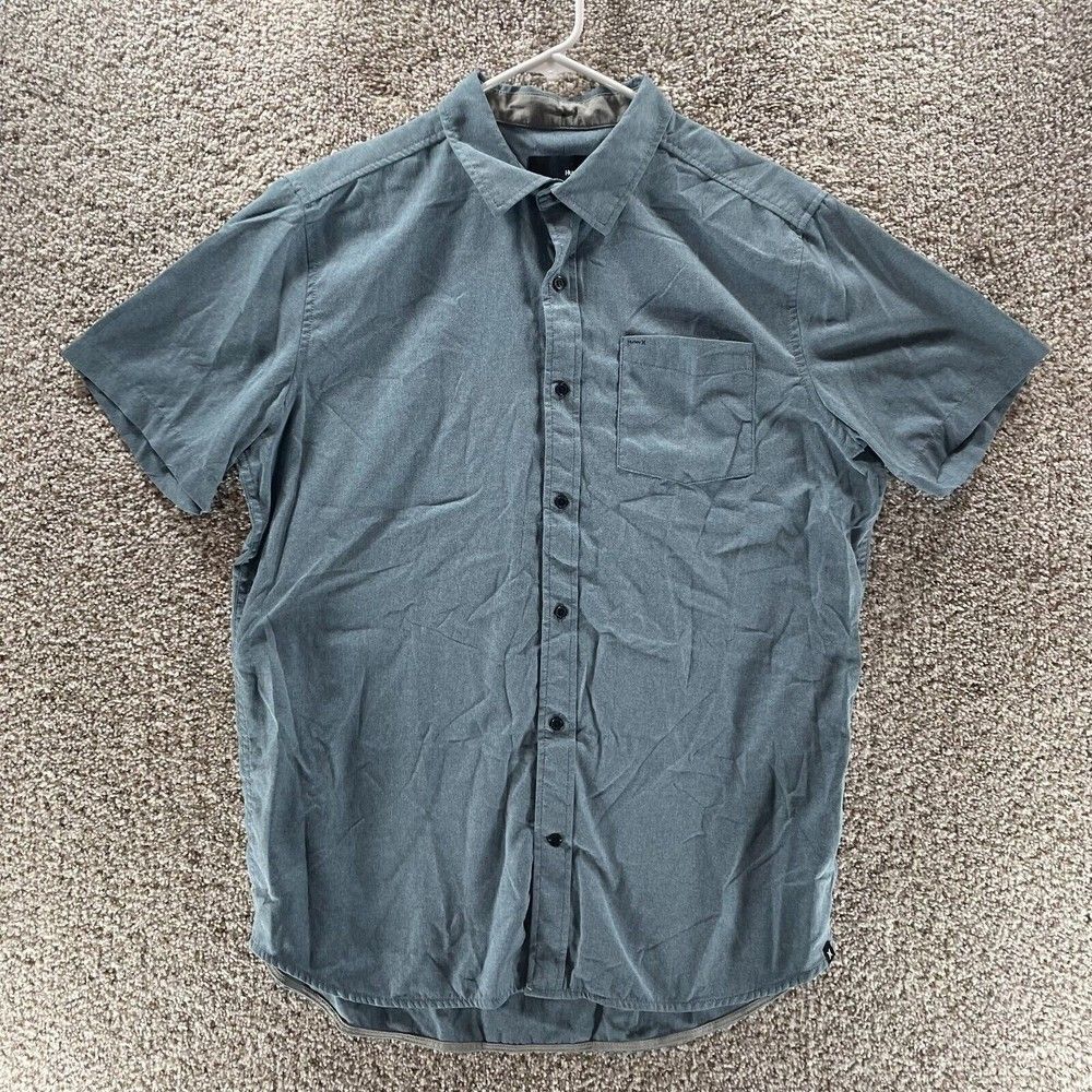 Hurley Shirt Mens Large Blue Short Sleeve Button Up Casual Nike Collab Normcore